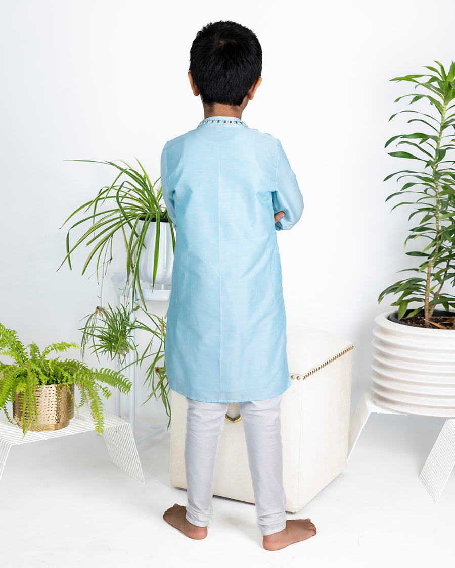 Stardust Kurta Set in Sky Blue Mirror Butti