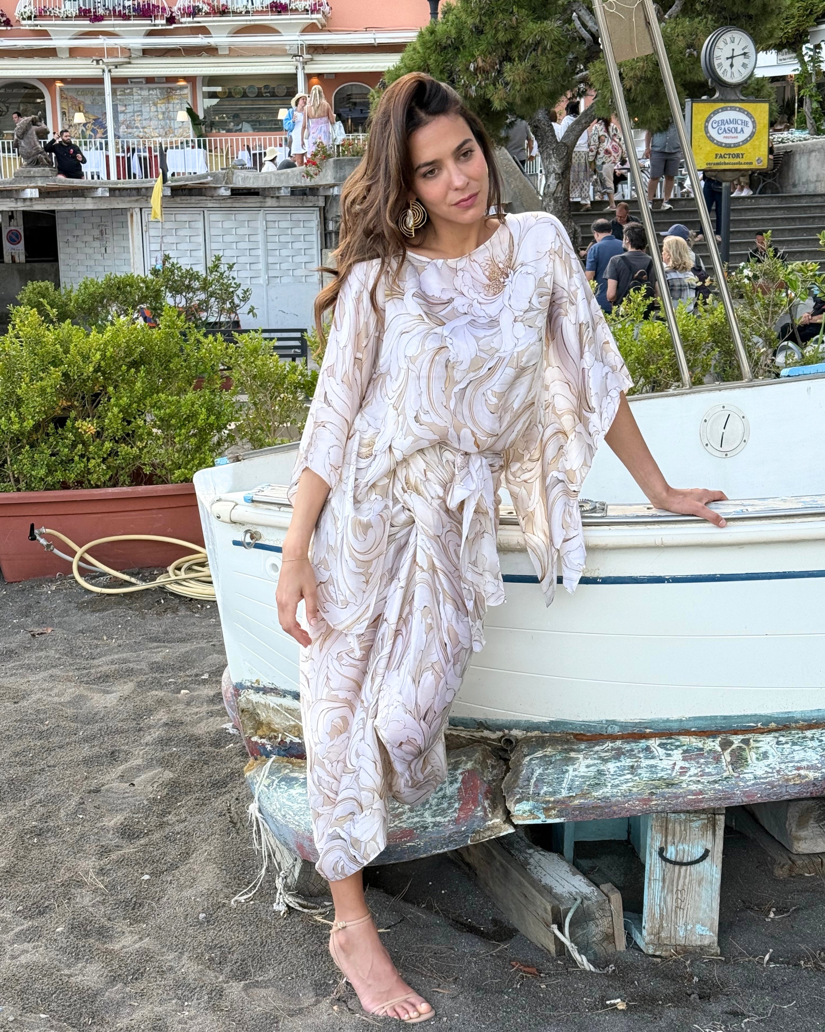 Top with Wrap Skirt in Beige