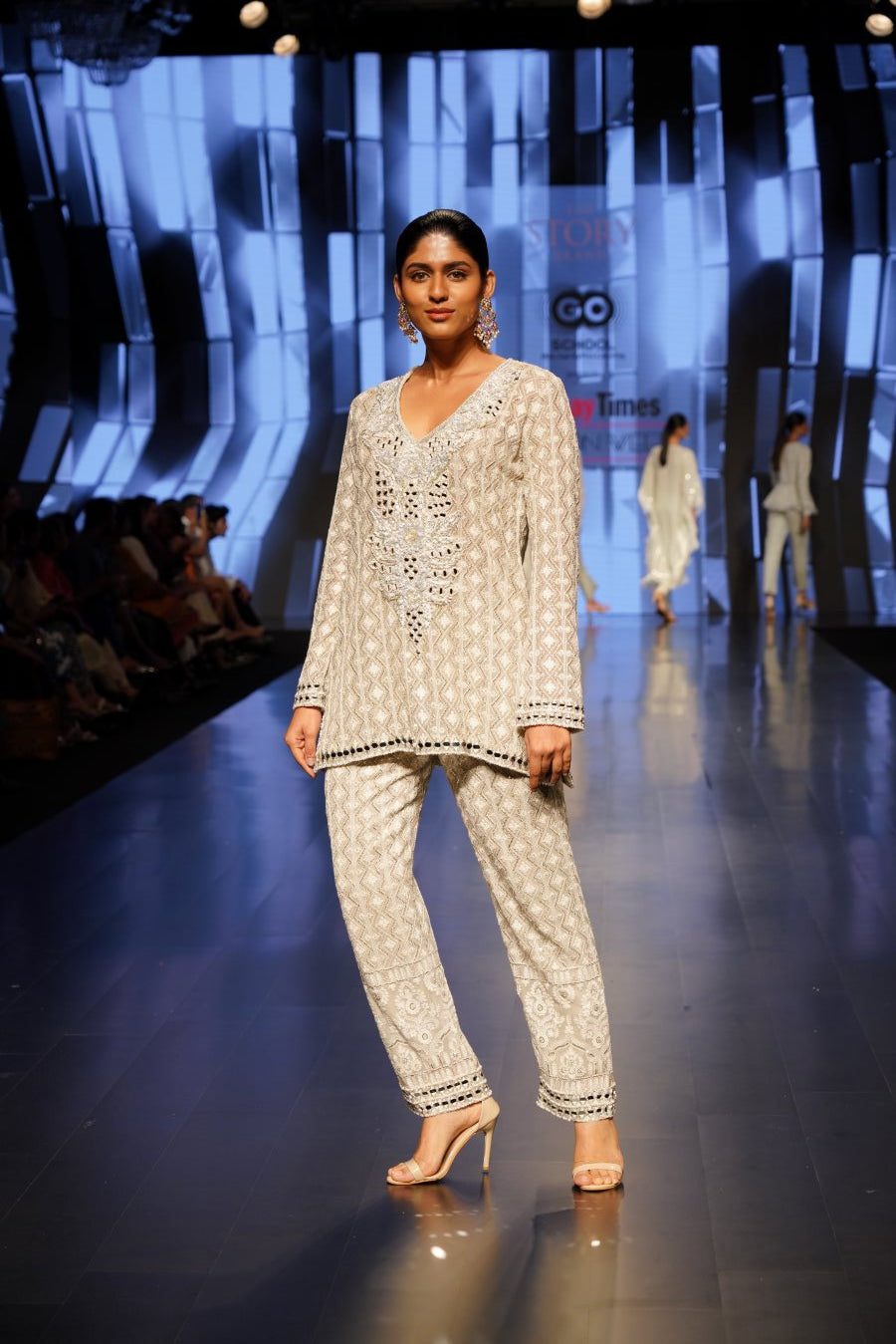 Dusty Grey Gota and Mirror Embellished Tunic with Pants