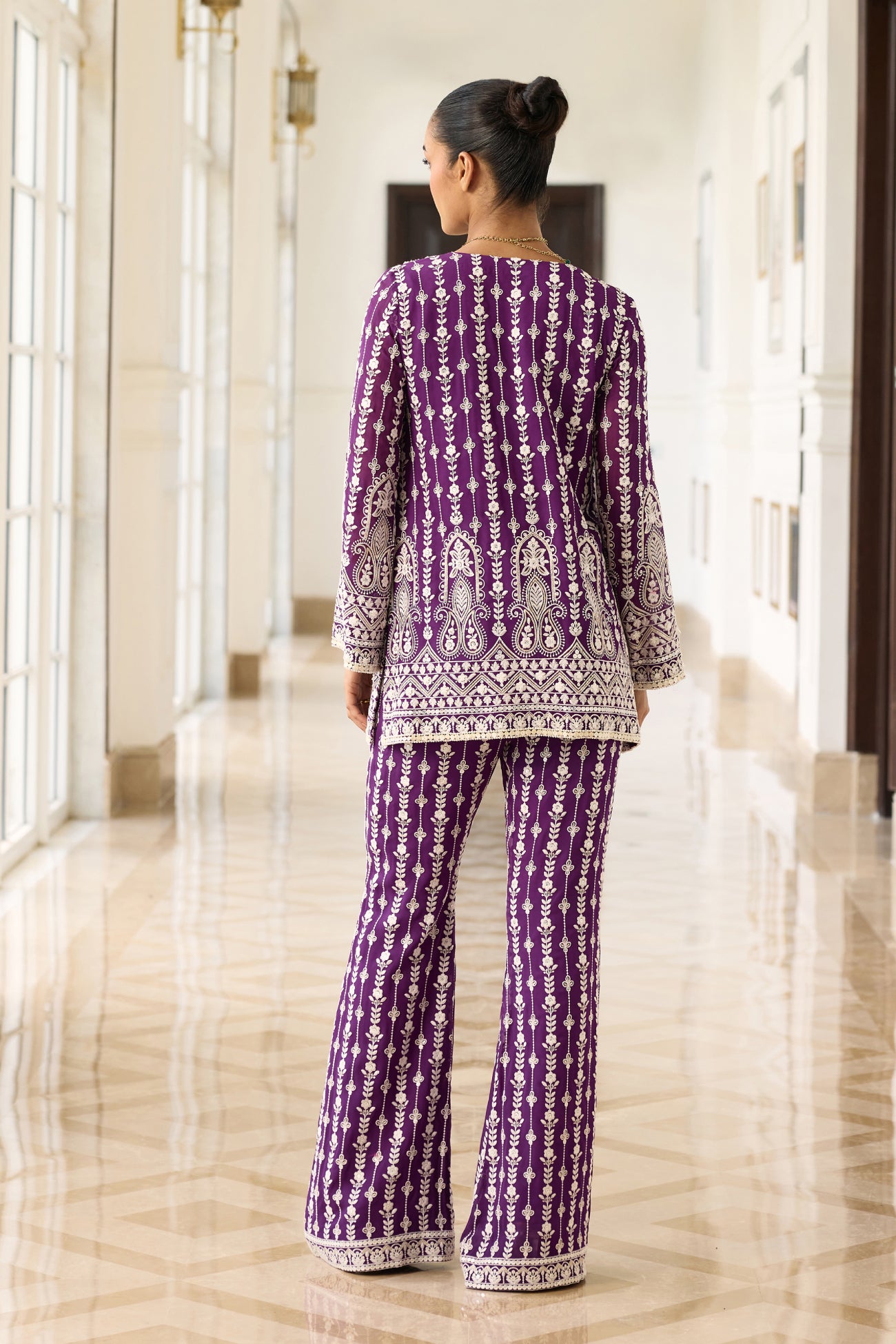 Kiara Slim Tunic Set in Purple