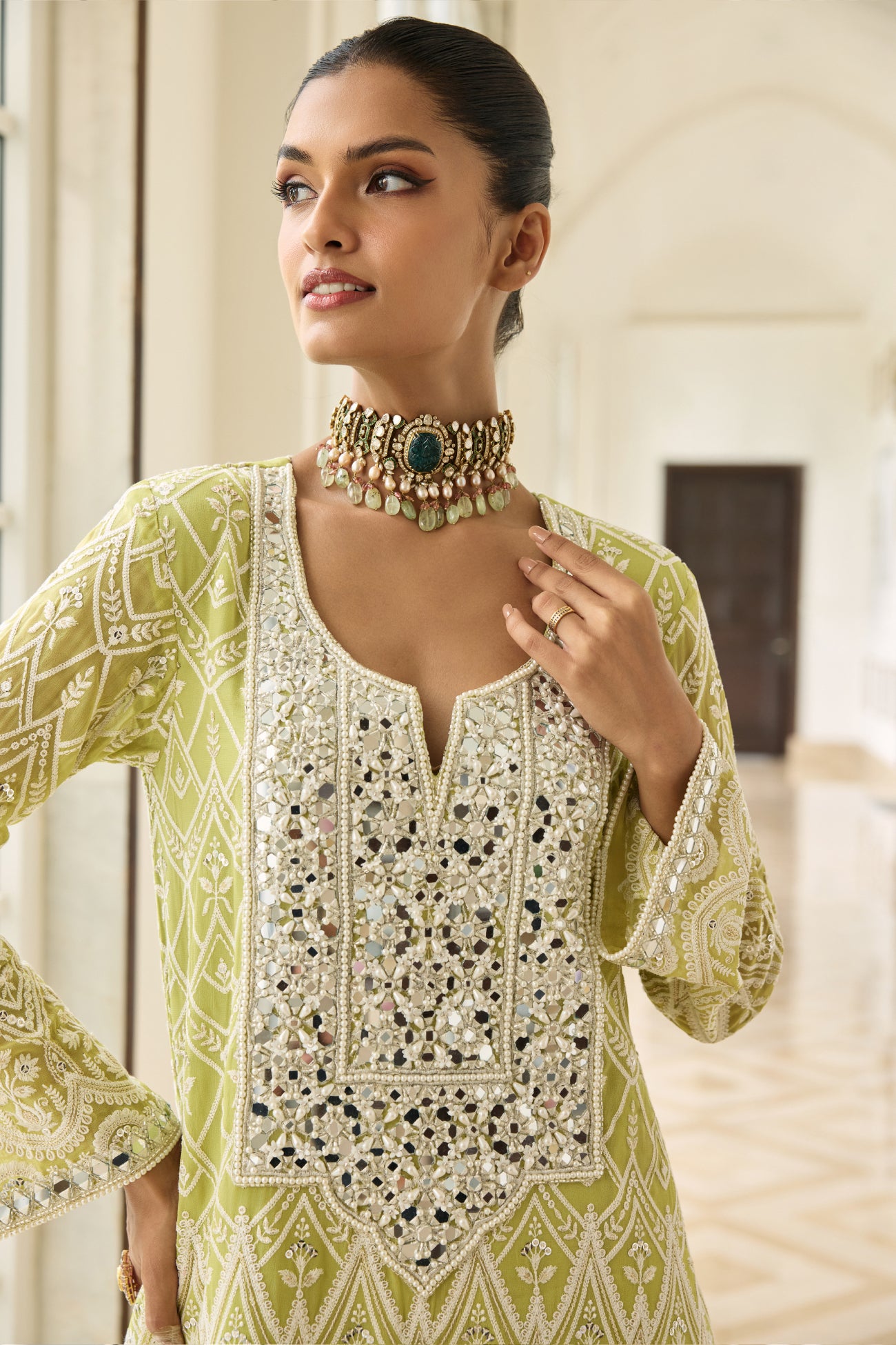 Kiara Slim Tunic Set in Lime Green