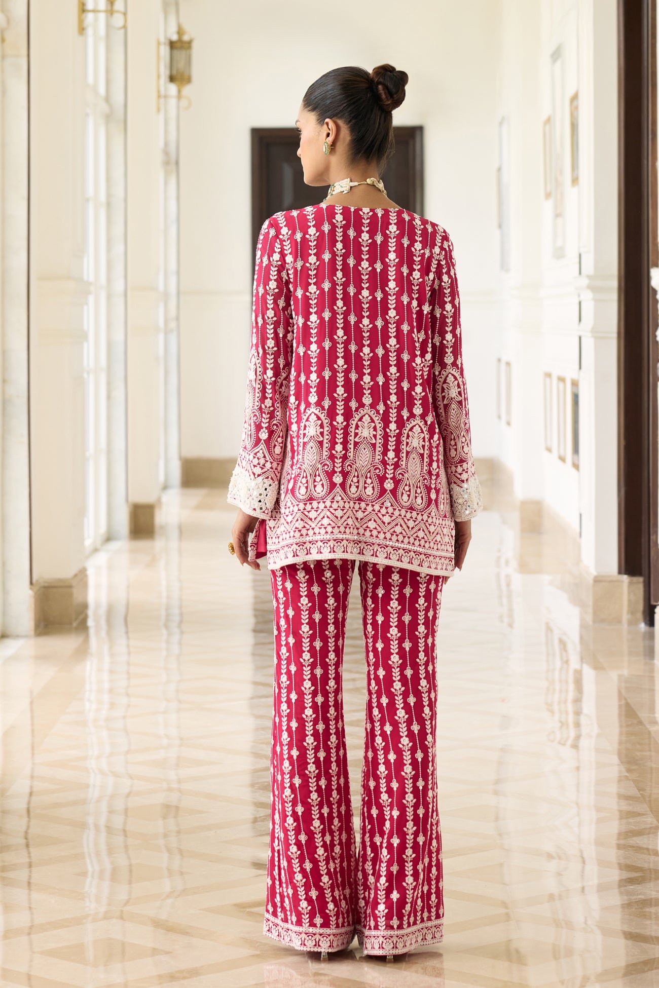 Kiara Slim Tunic Set in Ruby