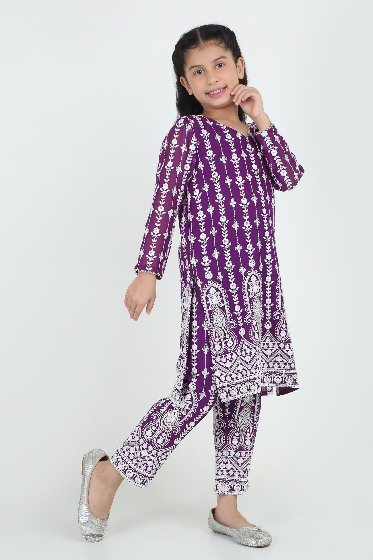 Kiara Slim Tunic Set in Purple