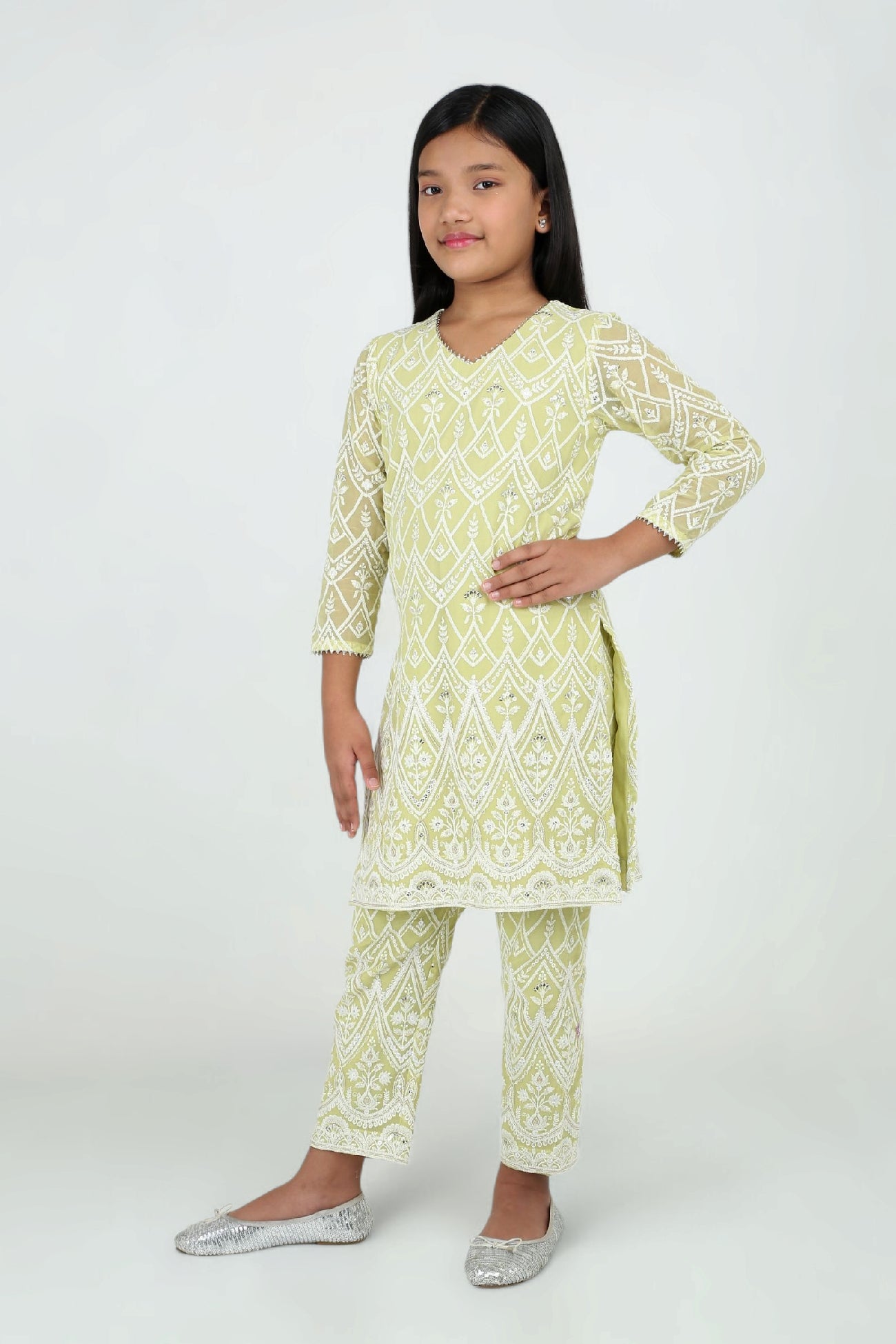 Kiara Slim Tunic Set in Lime Green