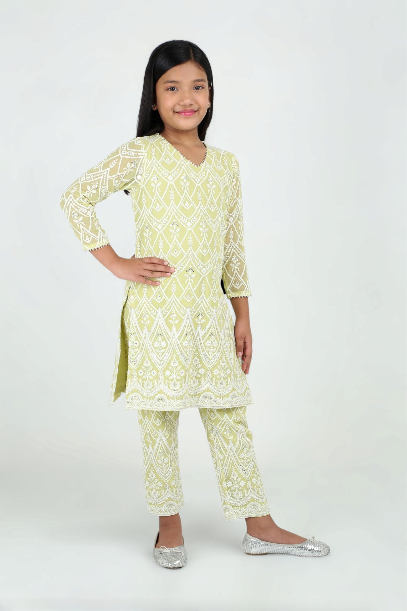 Kiara Slim Tunic Set in Lime Green