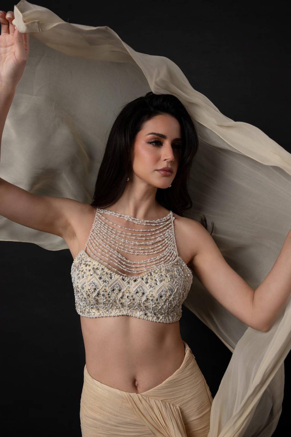 Perle Ruched Saree in Beige
