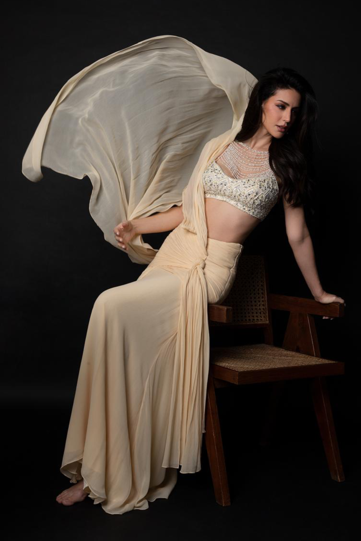 Perle Ruched Saree in Beige