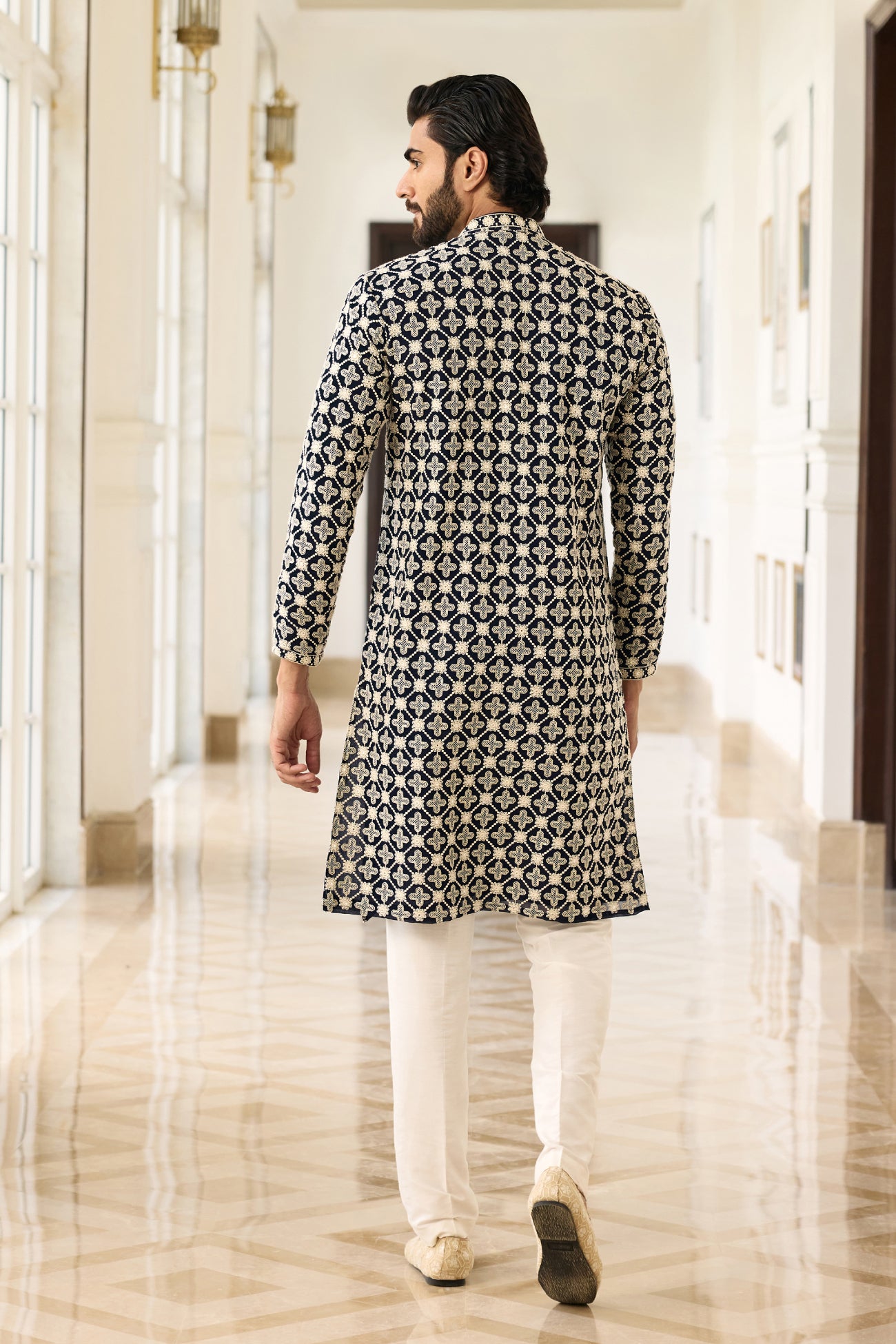 Luca Kurta in Navy Blue Lucknowi