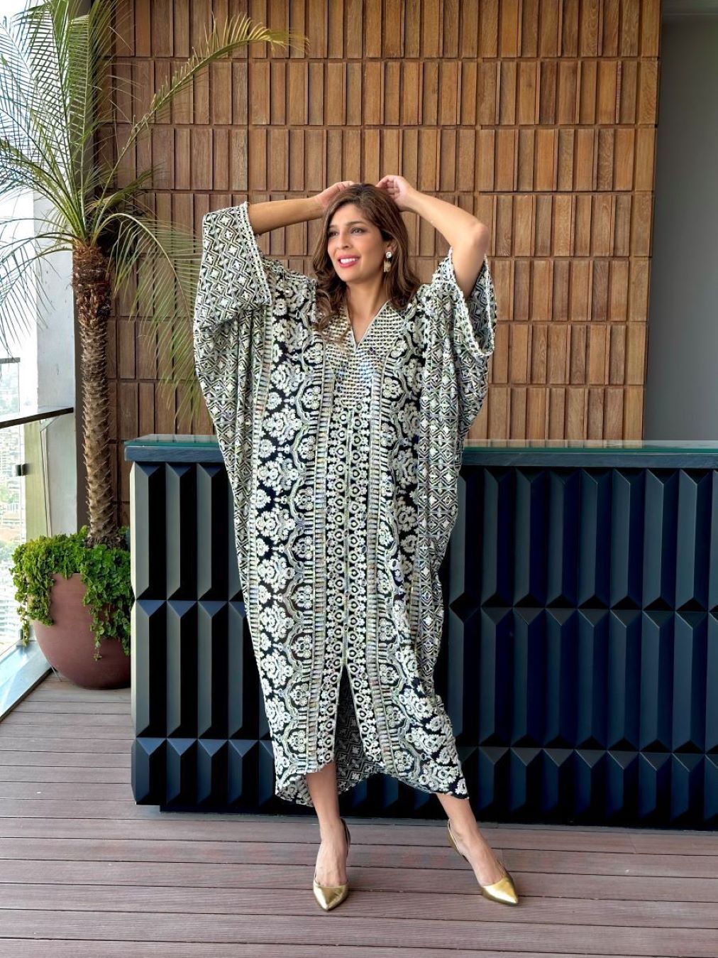 Mirror Embellished Cowl Dress