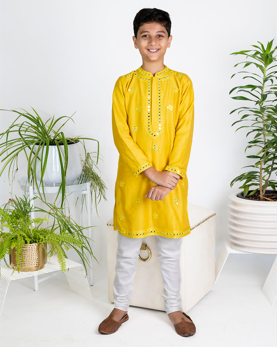 Stardust Kurta Set in Mango Mirror Butti