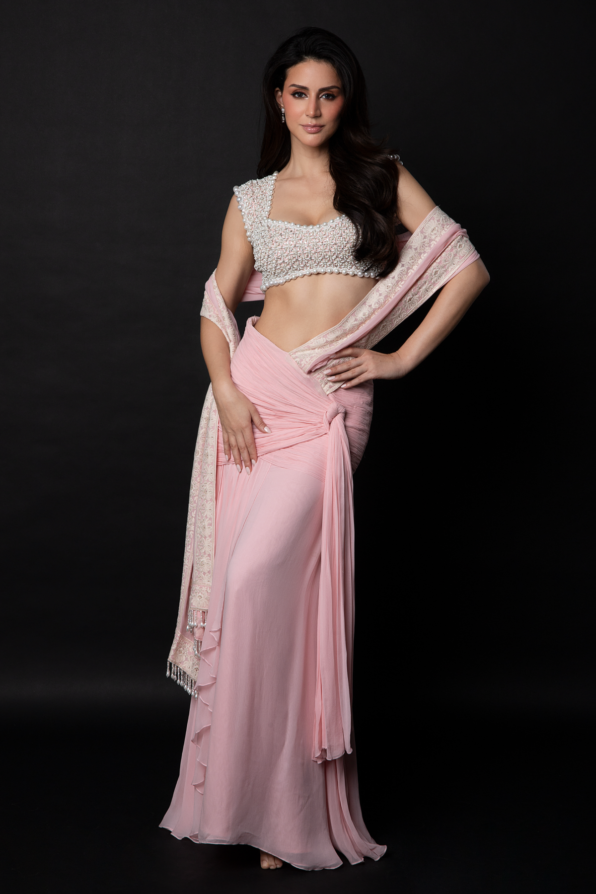 Perle Ruched Saree in Blush Pink
