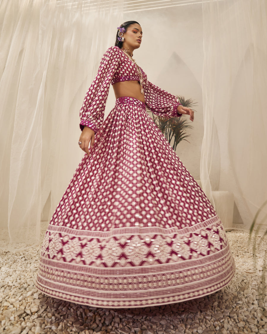 Lara Top with Stardust Lehenga Skirt in Rubis