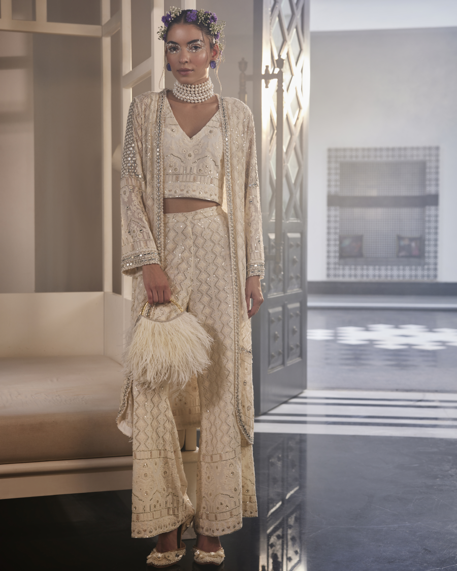 Mila Cape with a Sleeveless Top and Pallazos in Ivory