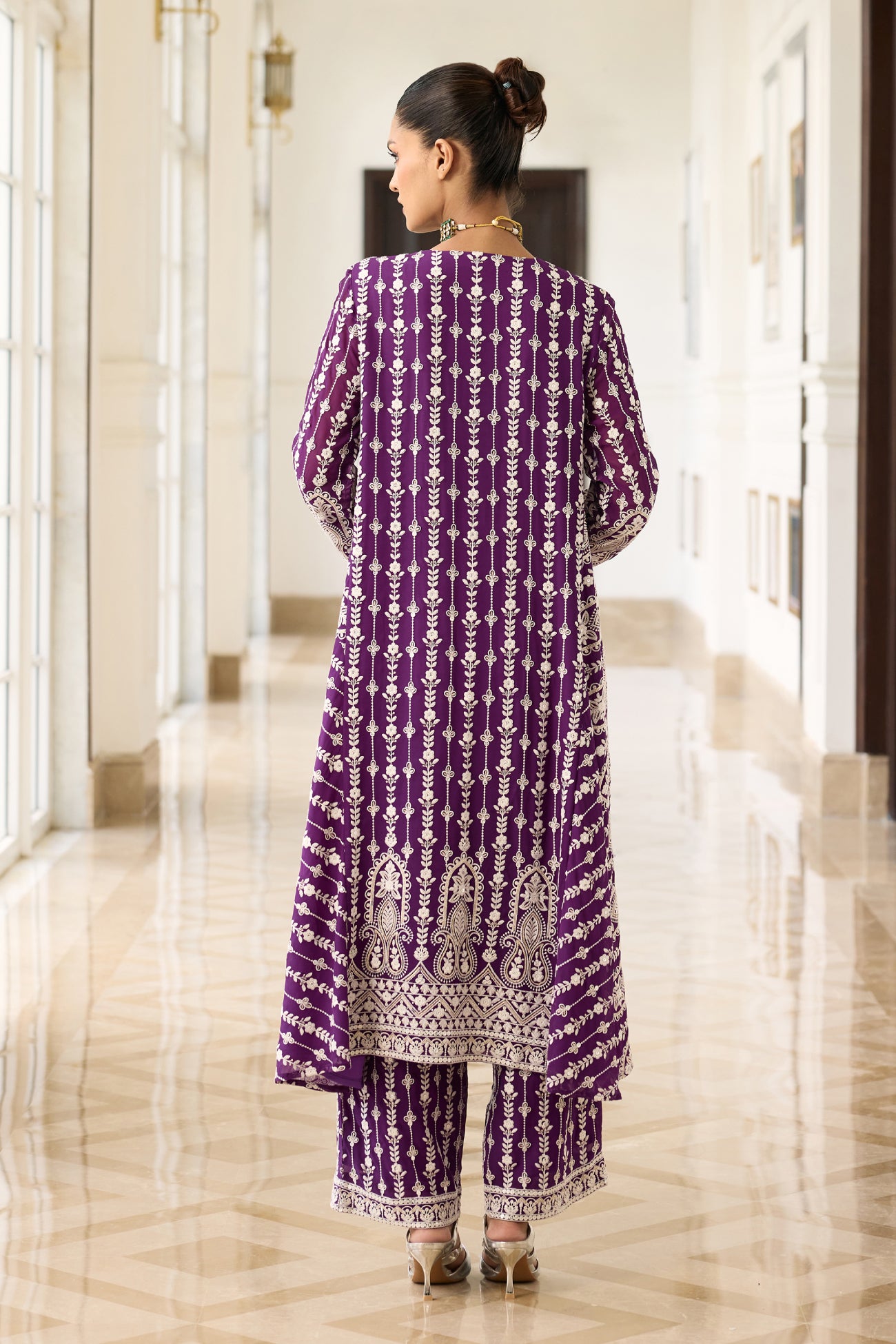 Sitara Long Kali Kurta Set in Purple