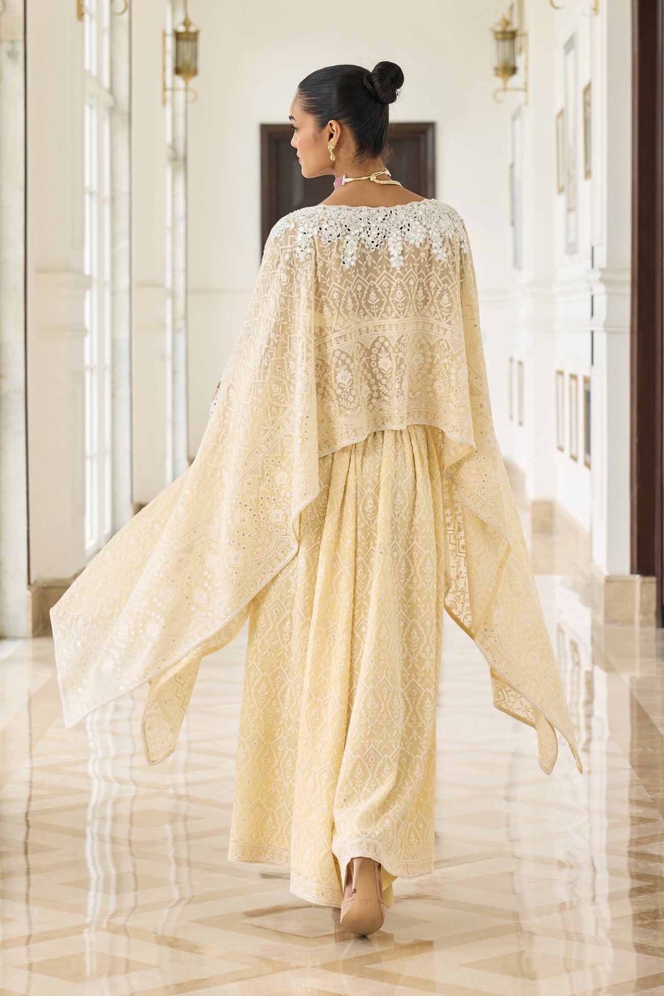 Tara Shawl Cape Set in Beige