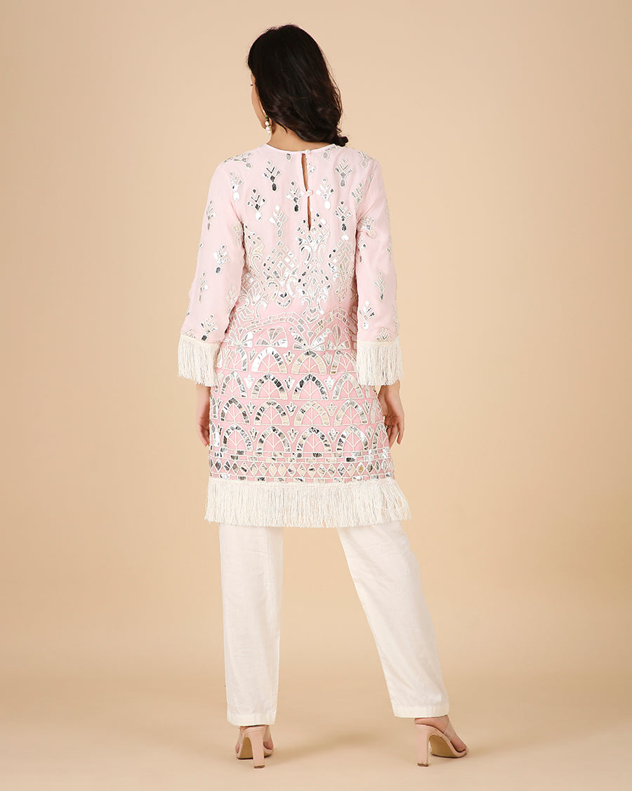 Sheesh Mahal Kurta in Blush with Fringe (Short)
