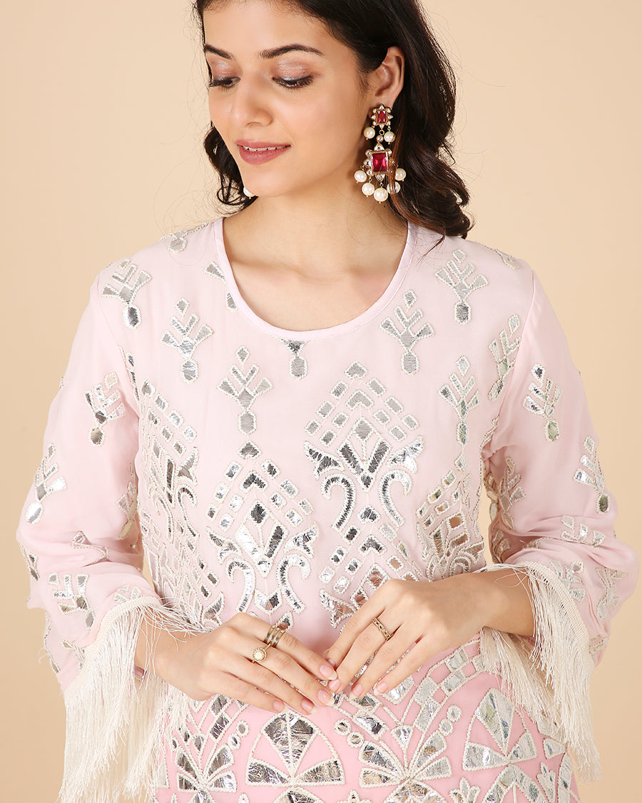 Sheesh Mahal Kurta in Blush with Fringe (Short)