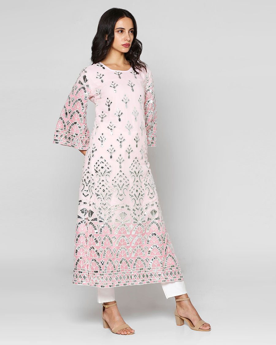Sheesh Mahal Kurta in Blush (Long)