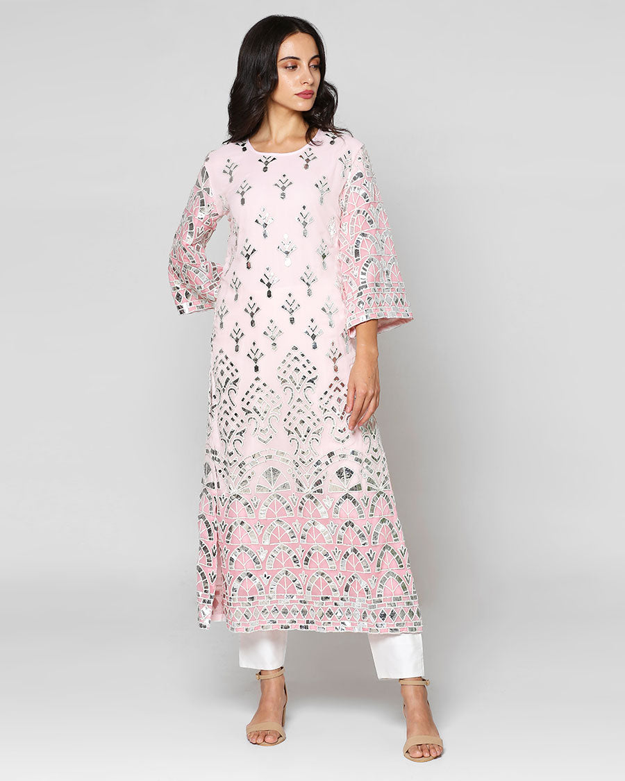Sheesh Mahal Kurta in Blush (Long)