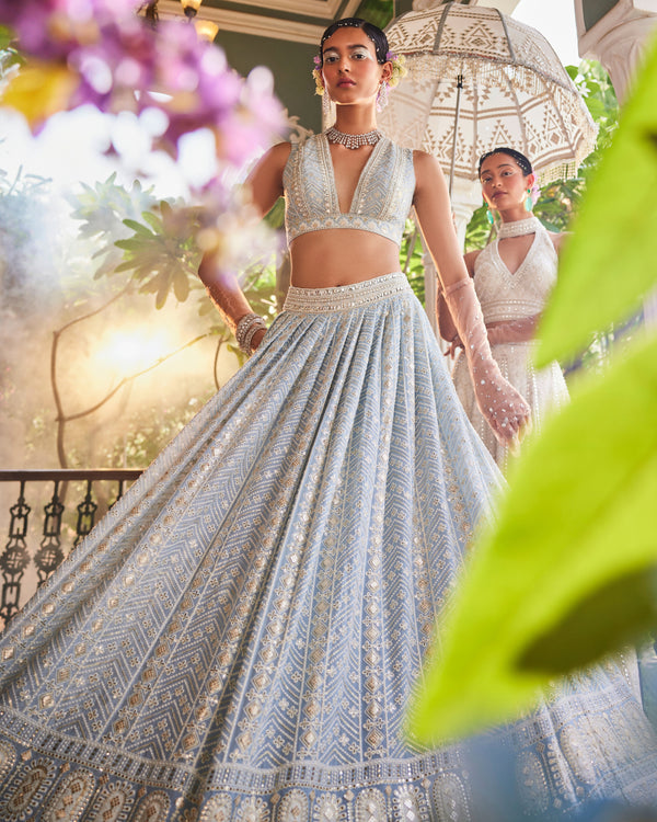 Ava Lehenga Set in Dusty Blue