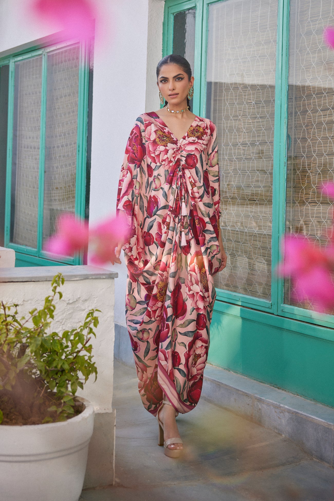 Long Drawstring Dress in Pink