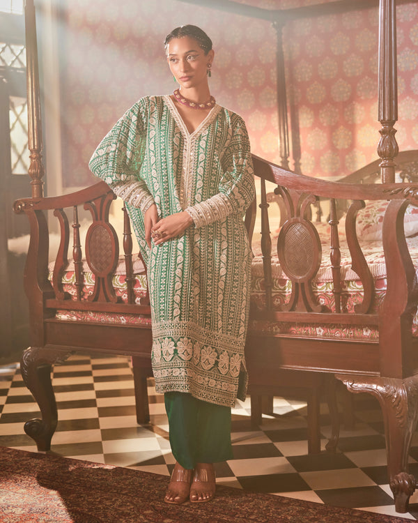 Myra Tunic With Mirror Yoke In Emerald