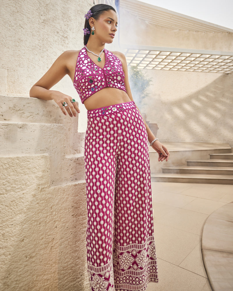 Jen Halter Top with Palazzo Pants in Rubis