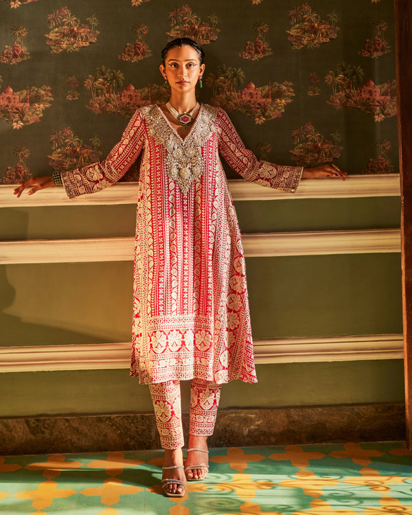 Sitara Kali Kurta (Long) In Scarlet