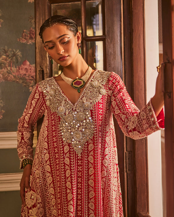 Sitara Kali Kurta (Long) In Scarlet