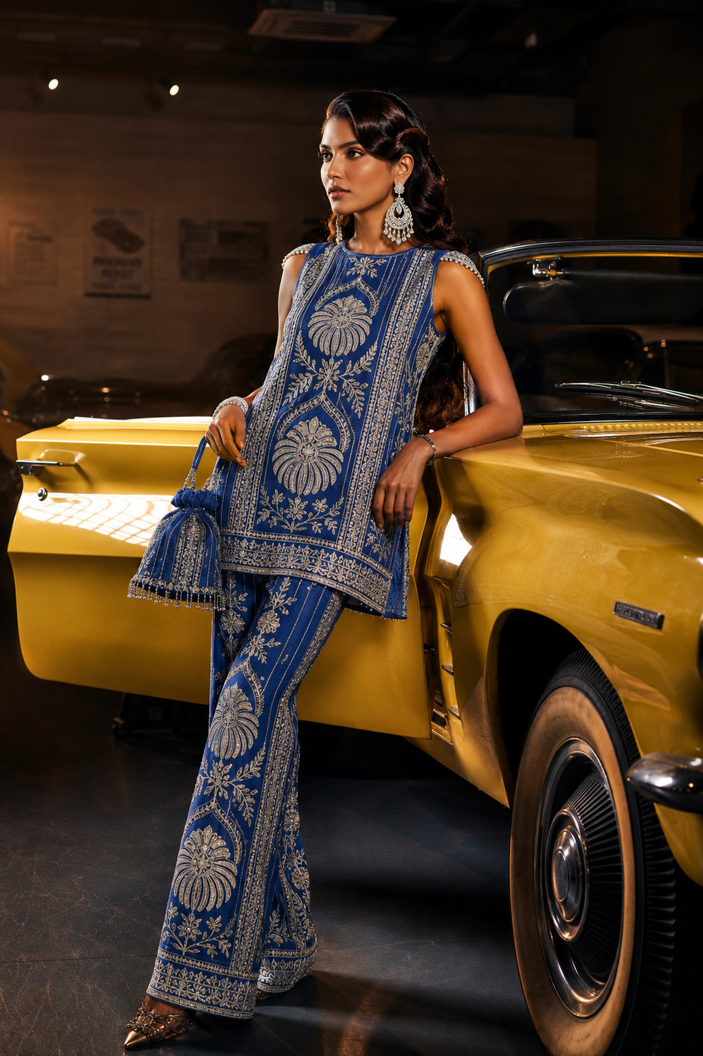 Perle In-Cut Tunic Set in Sky Blue Thread