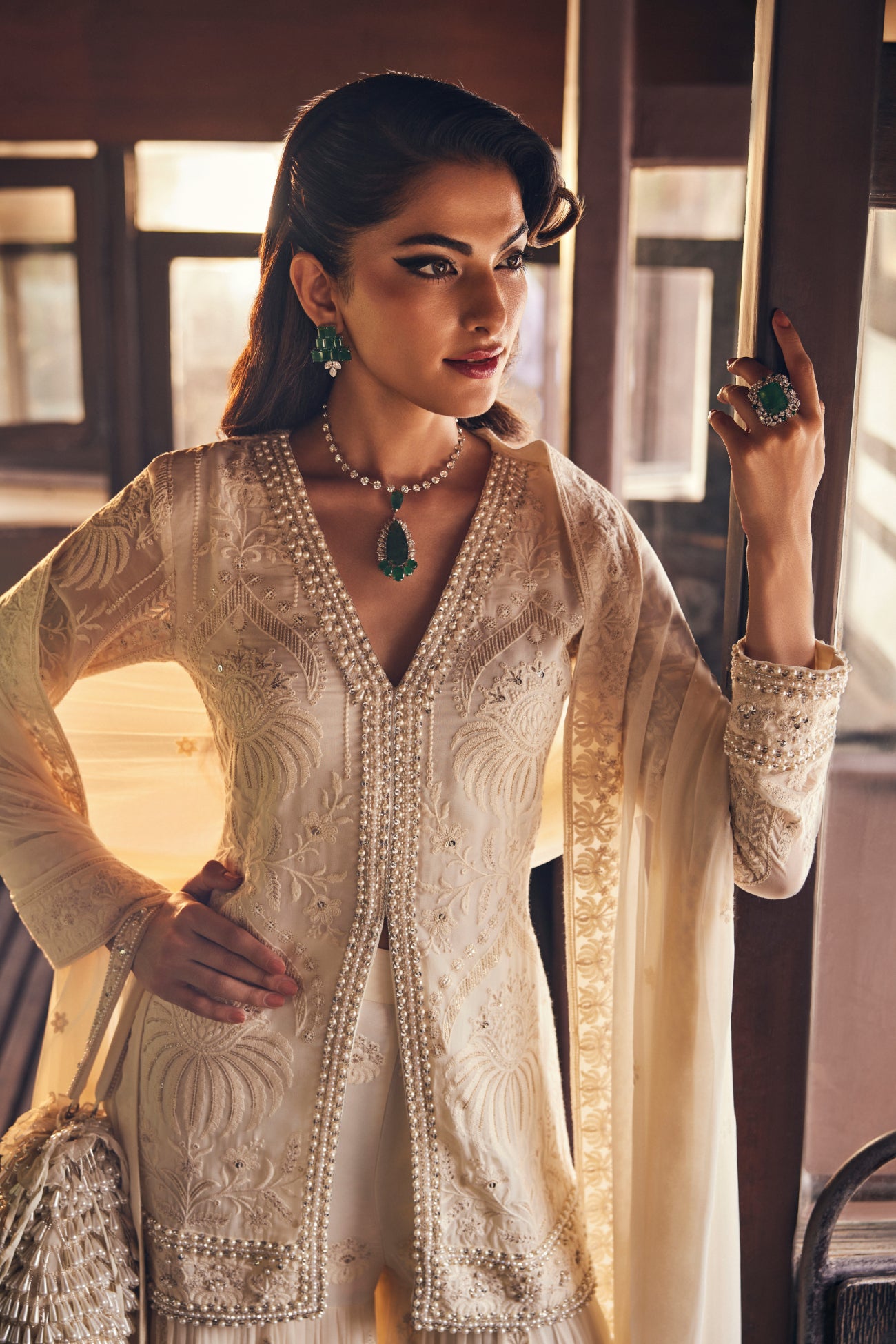 Perle Sharara Set with Dupatta in Ivory Thread
