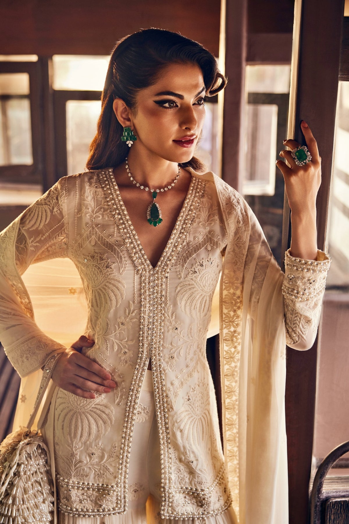 Perle Sharara Set with Dupatta in Ivory Thread