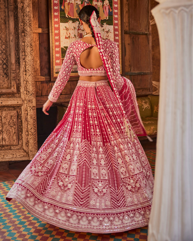 Mahal Lehenga in Ruby