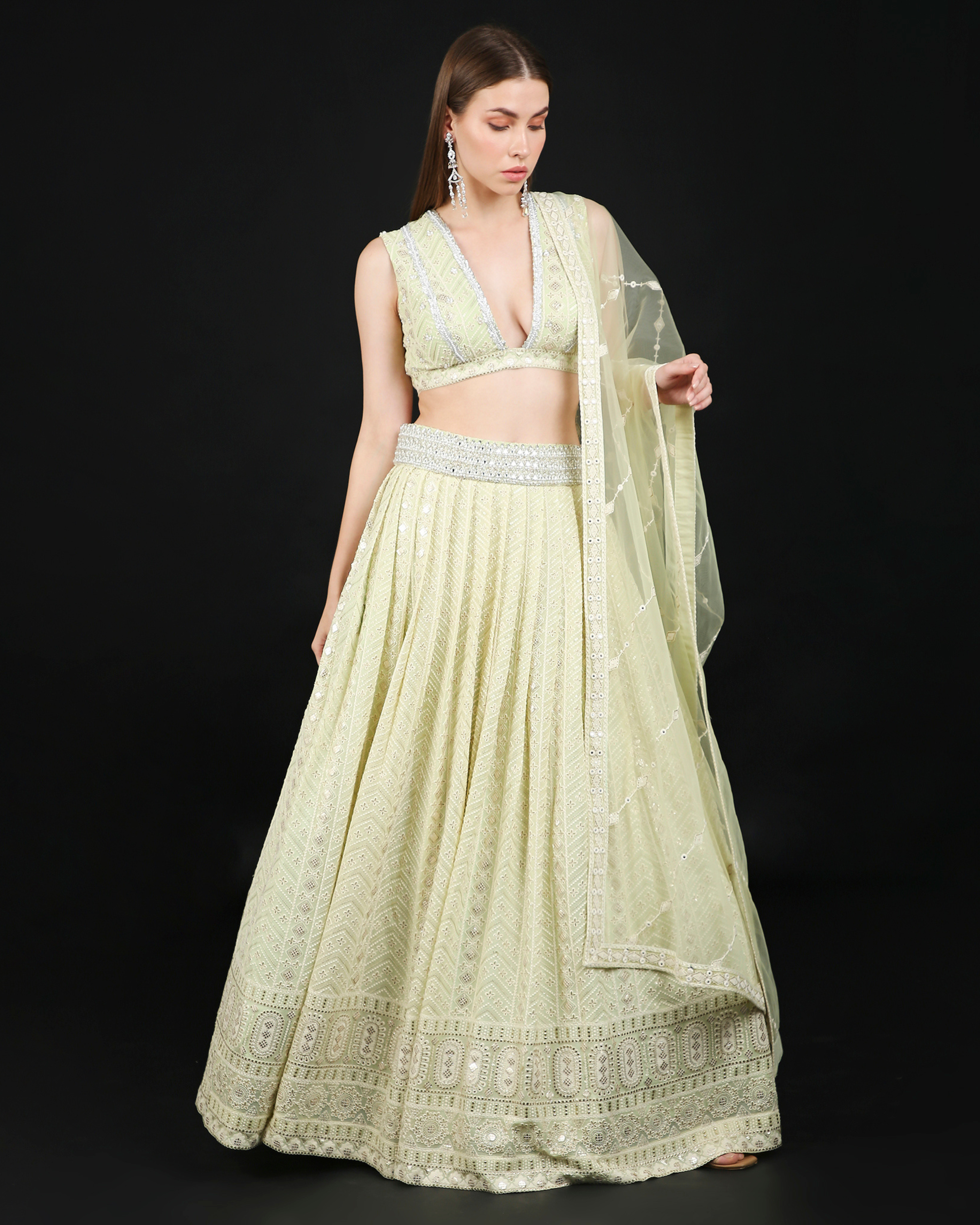 Ava Lehenga Set in Pistachio with Dupatta