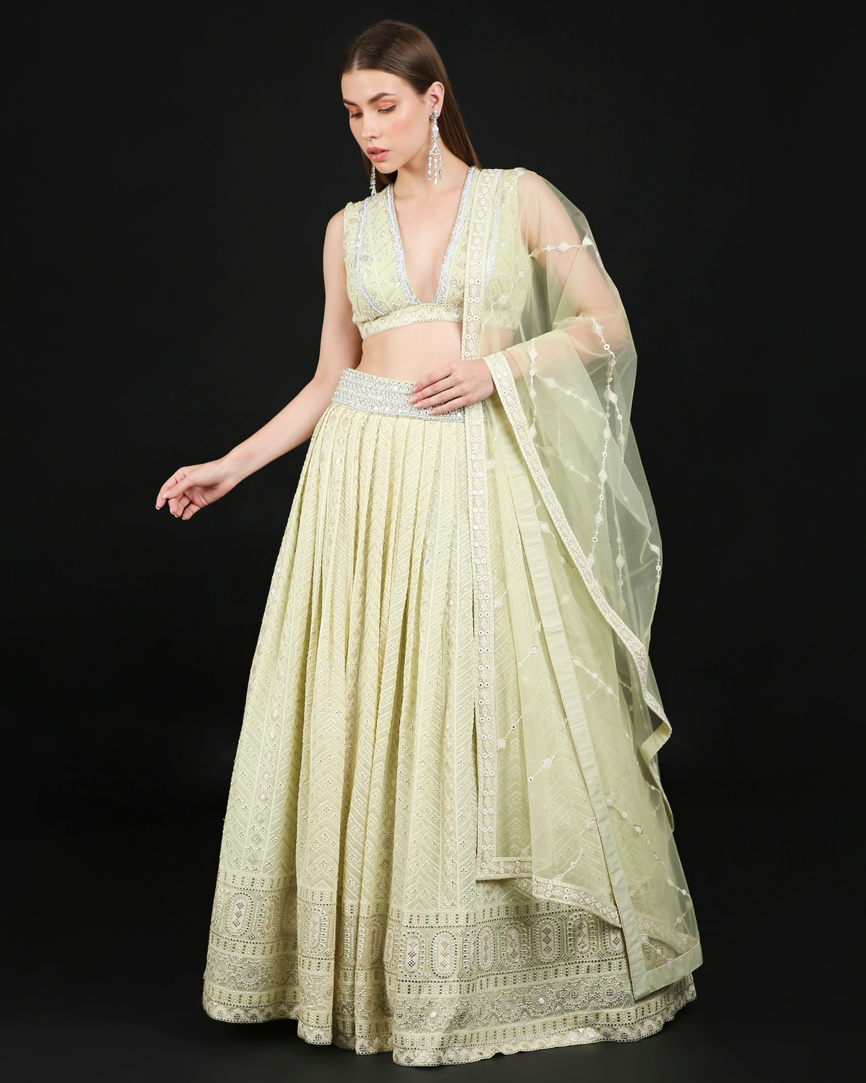 Ava Lehenga Set in Pistachio with Dupatta