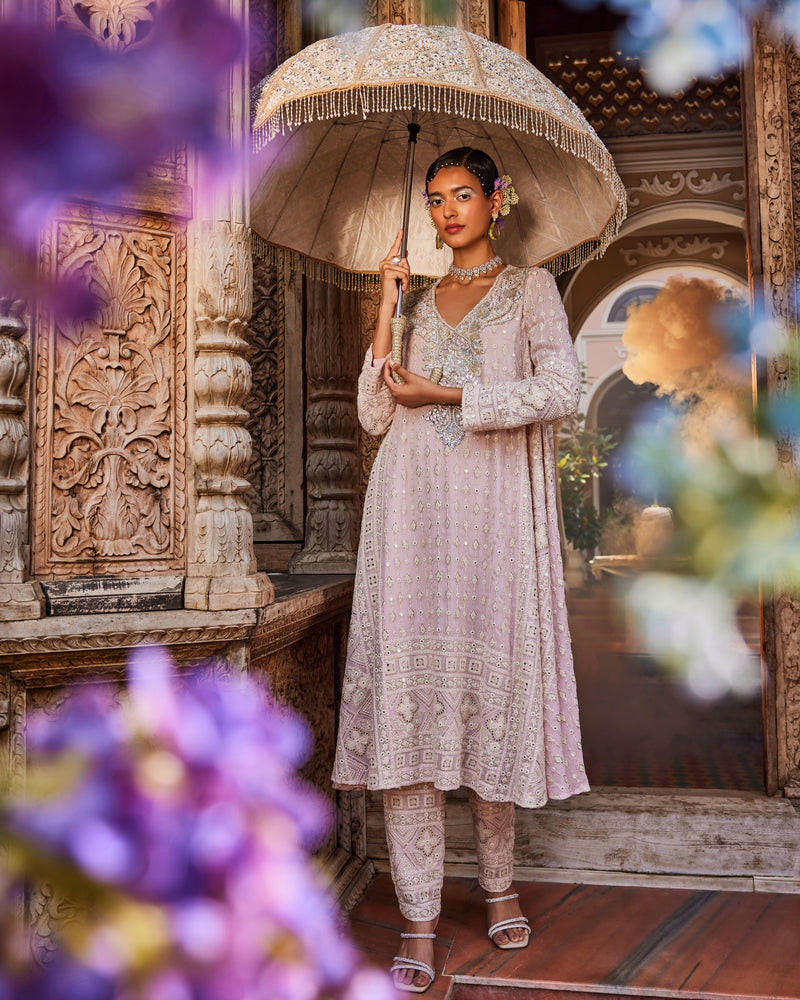 Sitara Kali Kurta (long) with Narrow Pants in Dusty Pink