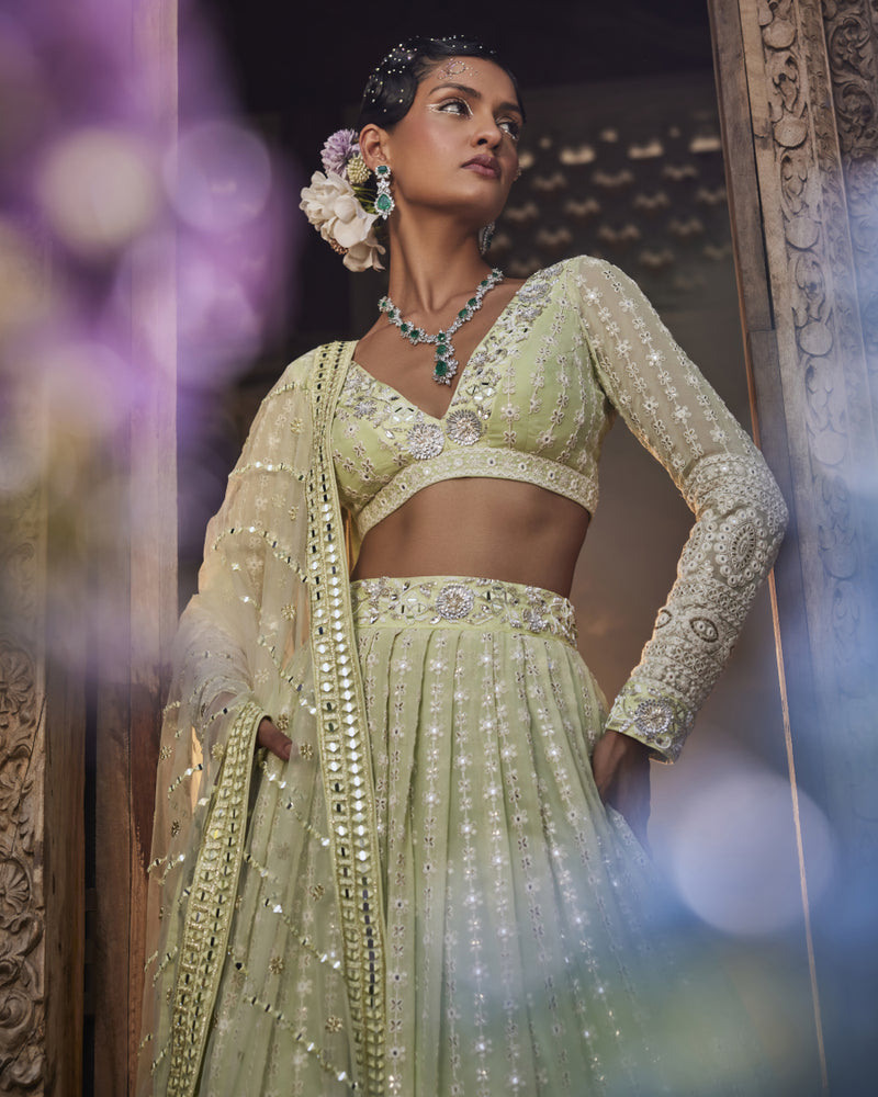 Pari Lehenga Set with Dupatta in Pistachio