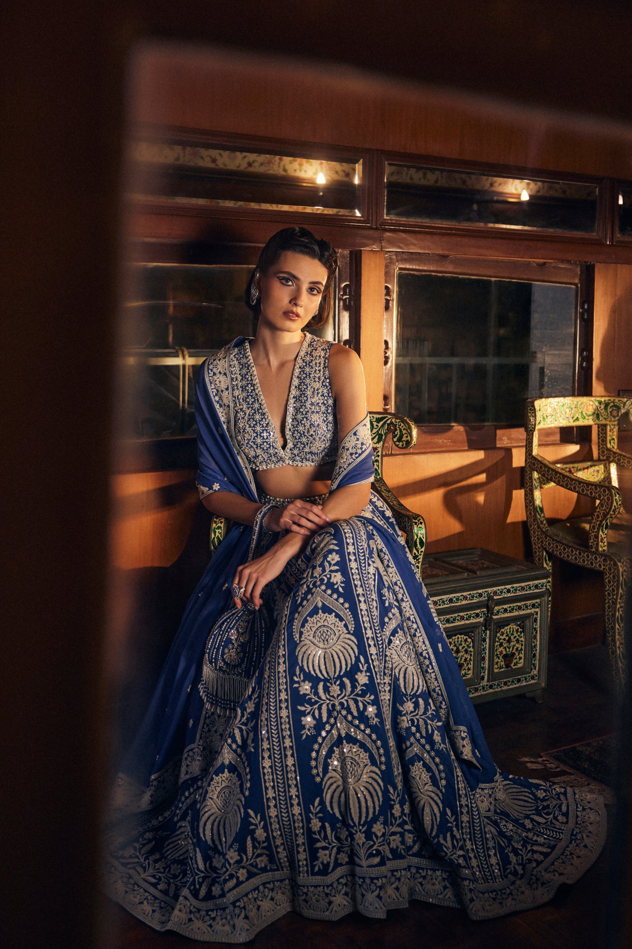 Perle Lehenga Set in Cobalt Thread