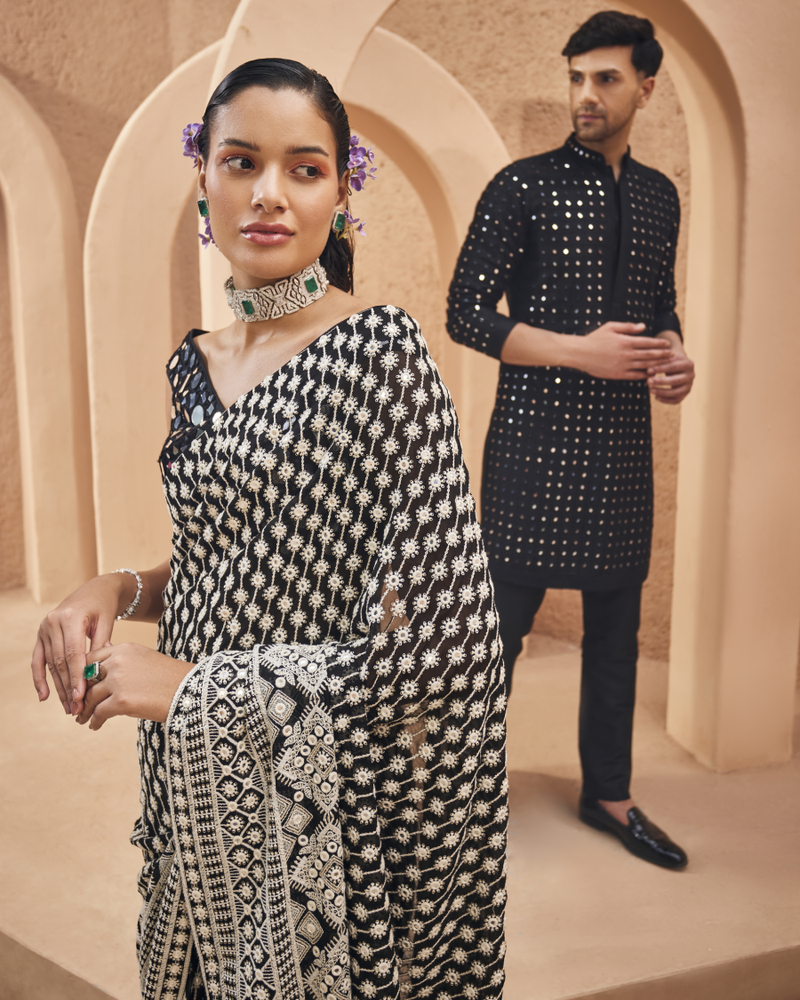 Isa Mirror Blouse with Stardust Saree in Noir