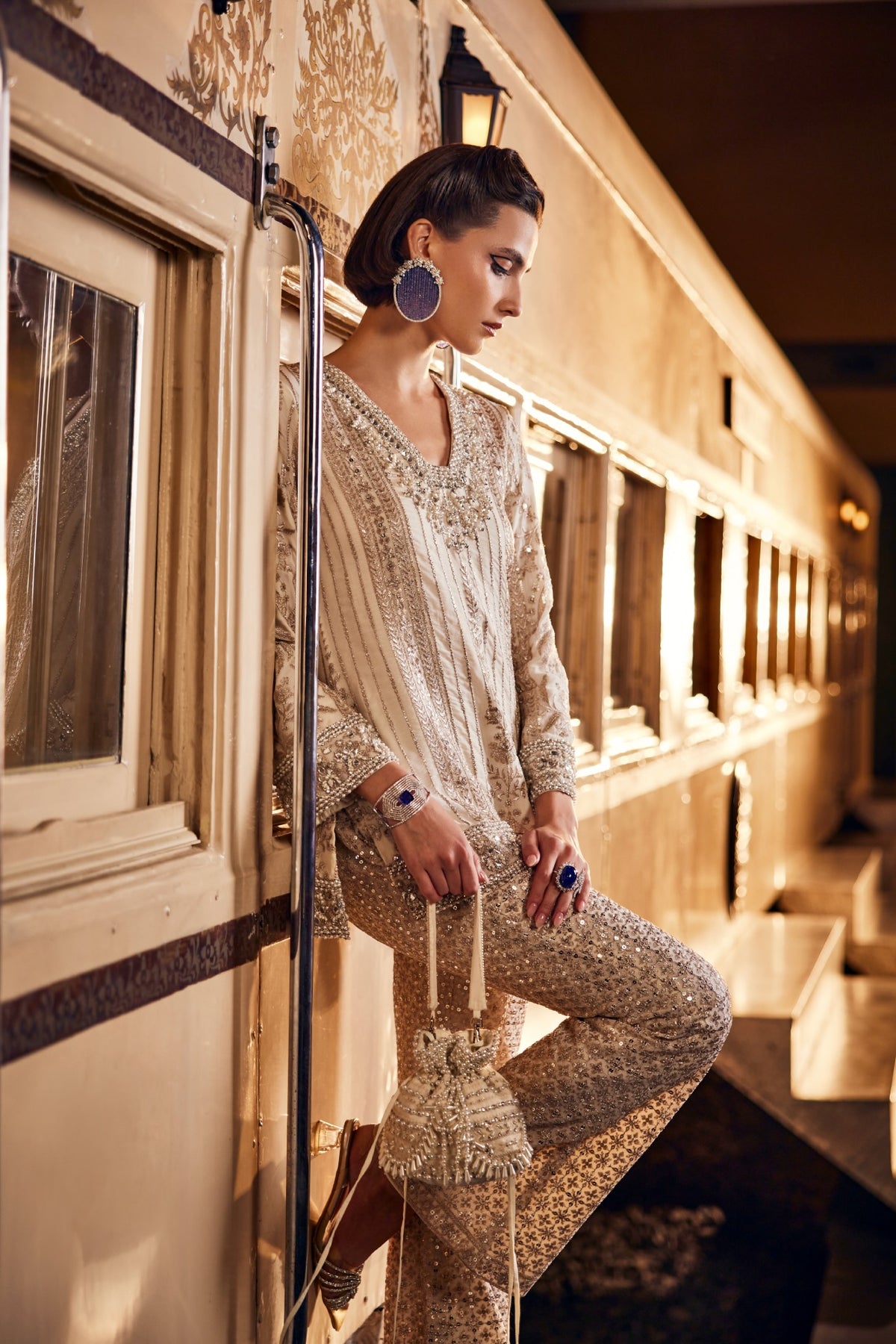 Perle Slim Tunic and Palazzo in Ivory Zari