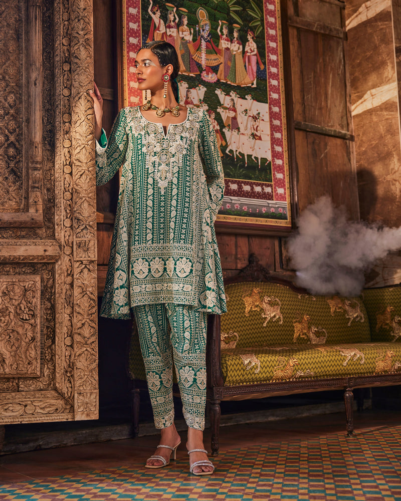 Sitara Kali Kurta (Short) with Tulip Pants in Emerald