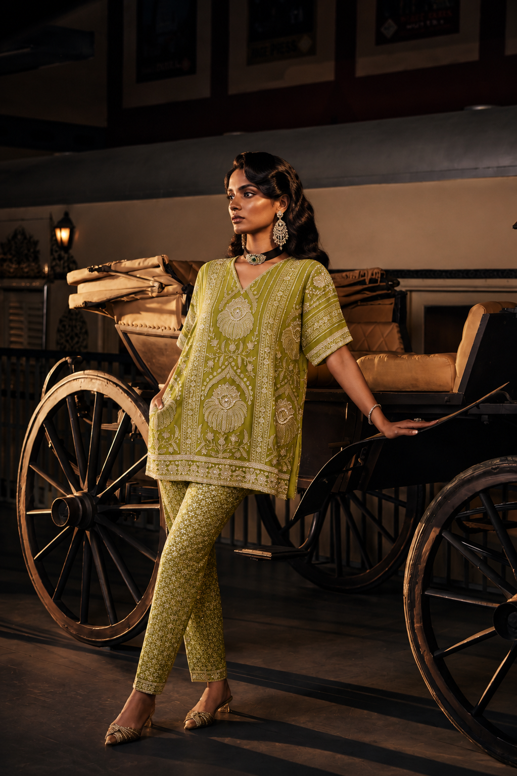 Perle Relaxed Fit Tunic and Pants in Emerald Zari