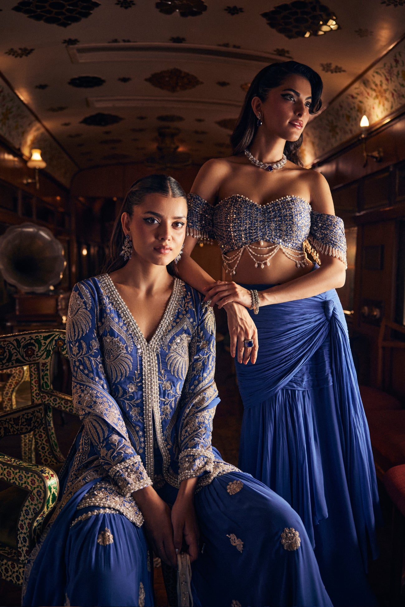 Perle Ruched Skirt Set in Cobalt Zari