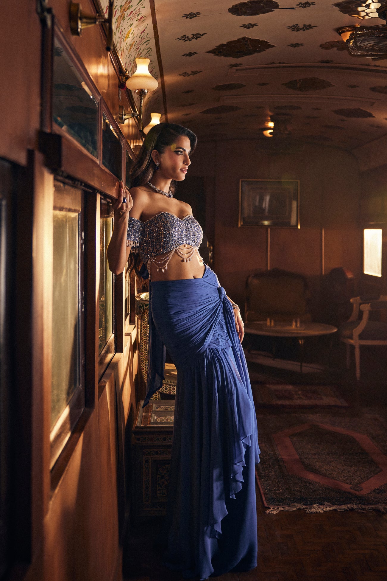 Perle Ruched Skirt Set in Cobalt Zari