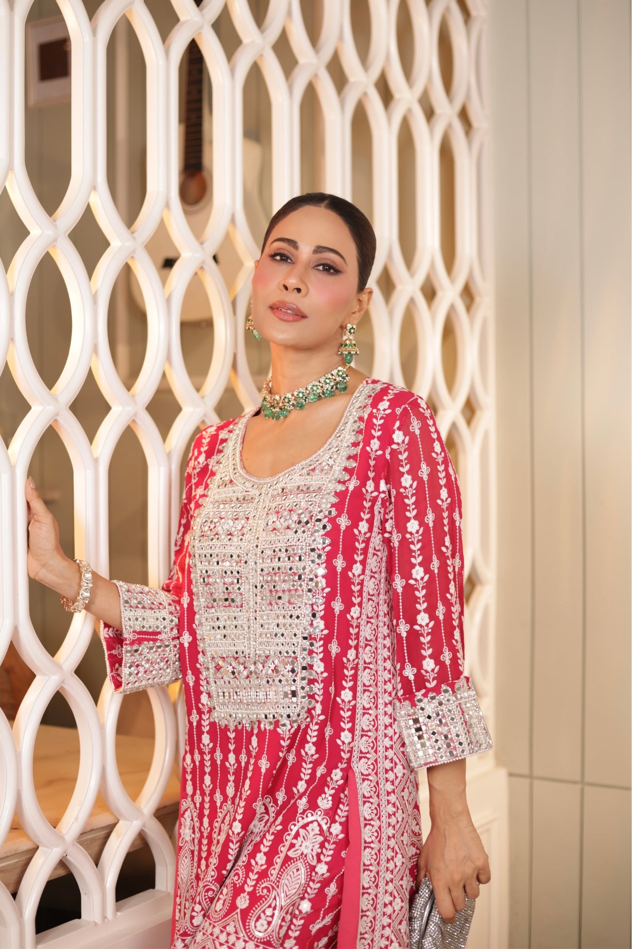 Sitara Short Kali Kurta Set in Ruby as seen on Swati