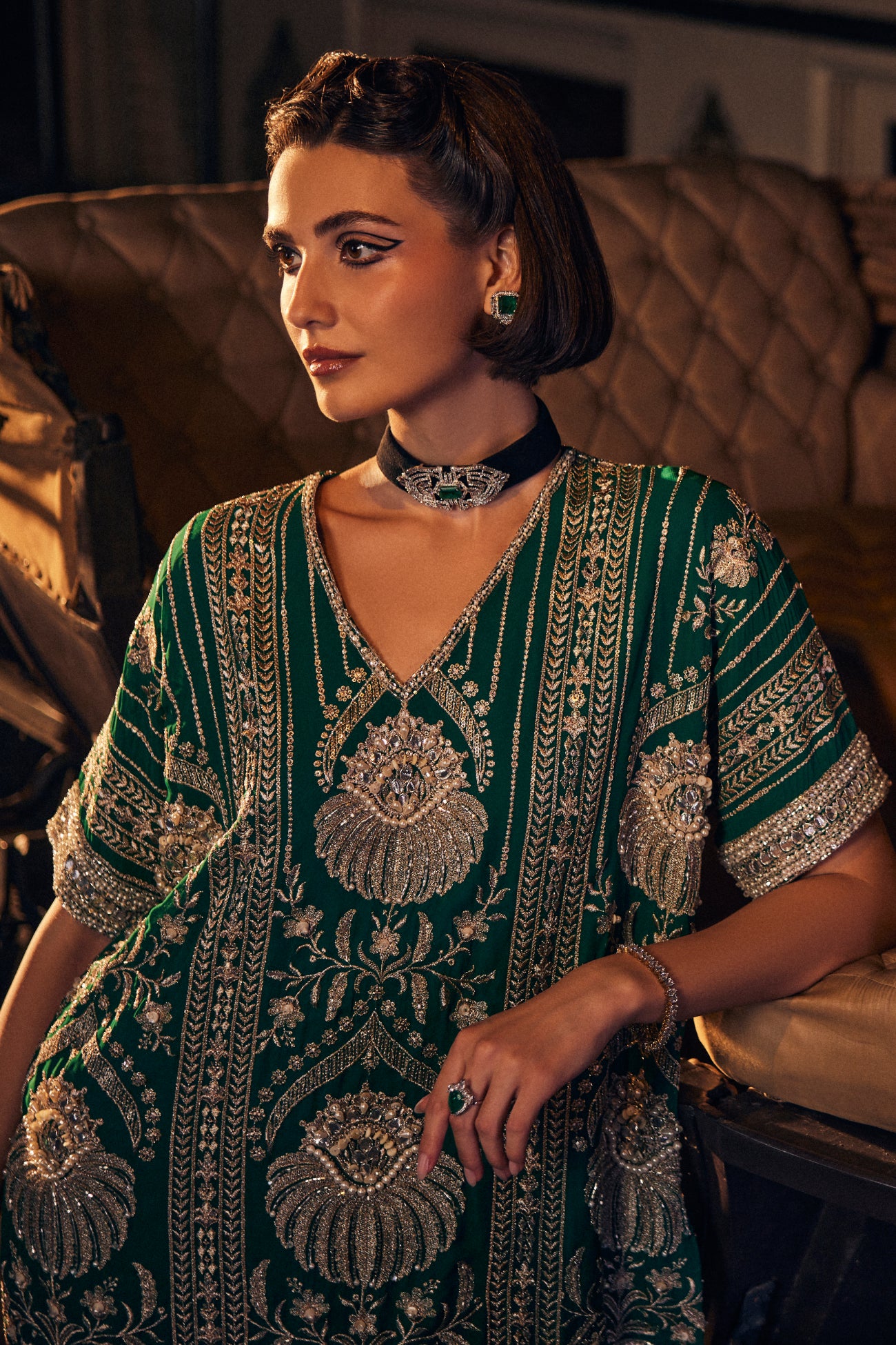 Perle Relaxed Fit Tunic and Pants in Emerald Zari