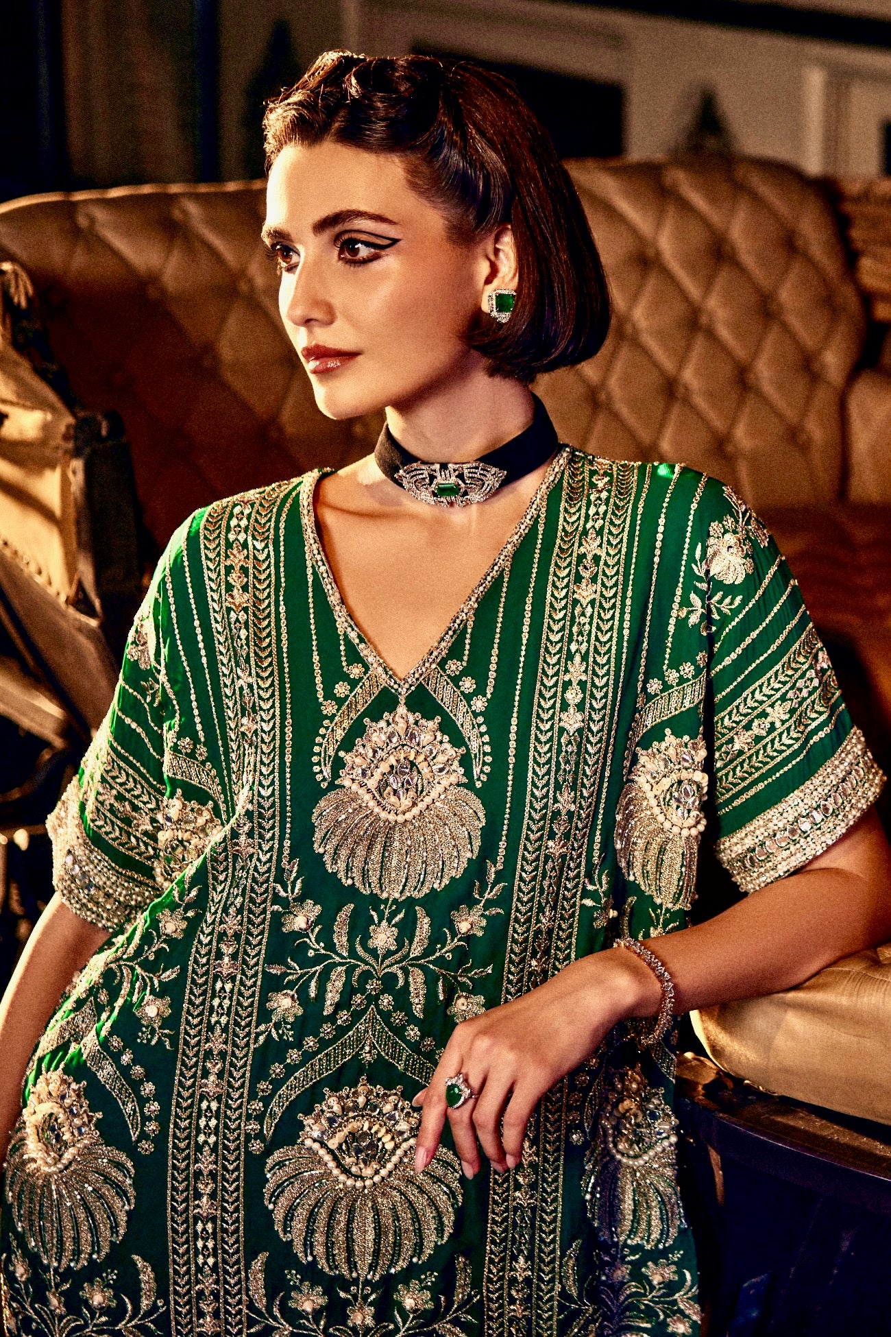 Perle Relaxed Fit Tunic and Pants in Emerald Zari
