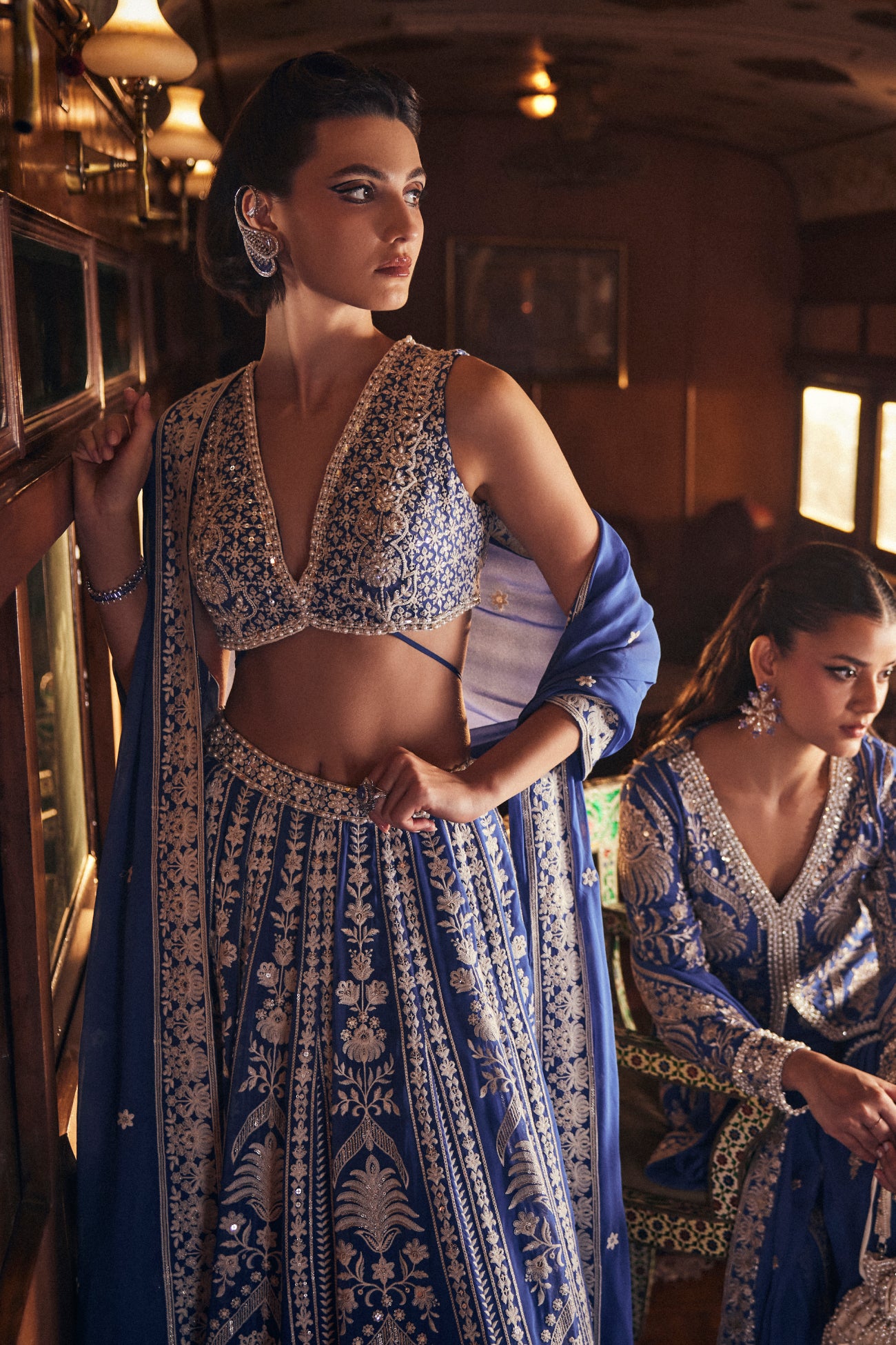 Perle Lehenga Set in Cobalt Thread