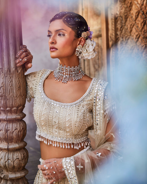 Kila Lehenga Set with Dupatta in Champagne