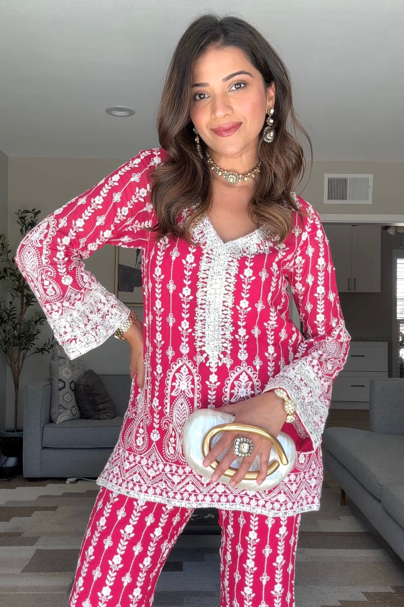 Kiara Slim Tunic Set in Ruby as seen on Shreya